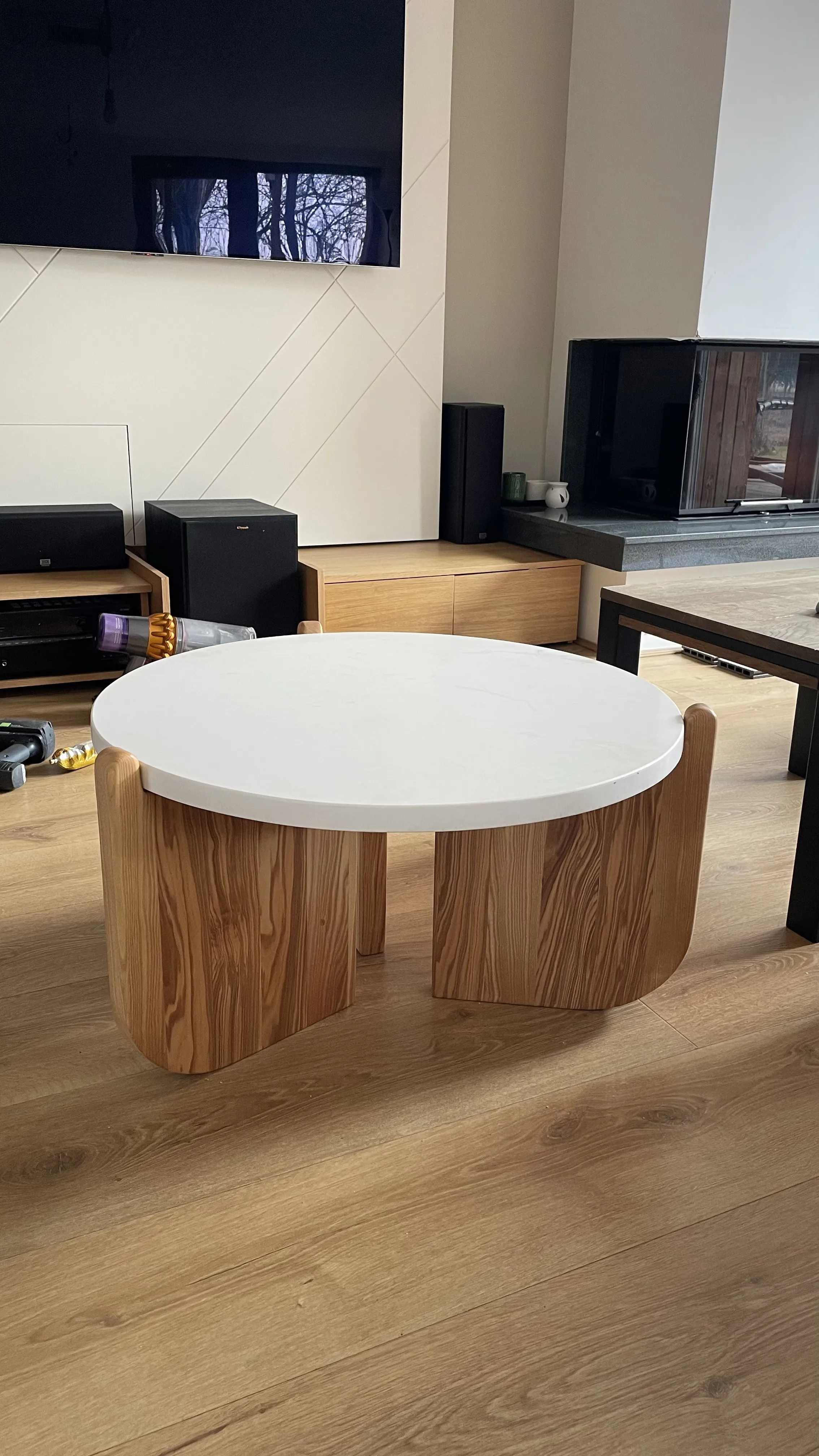 Masă de dining din stejar cu stand natural live edge